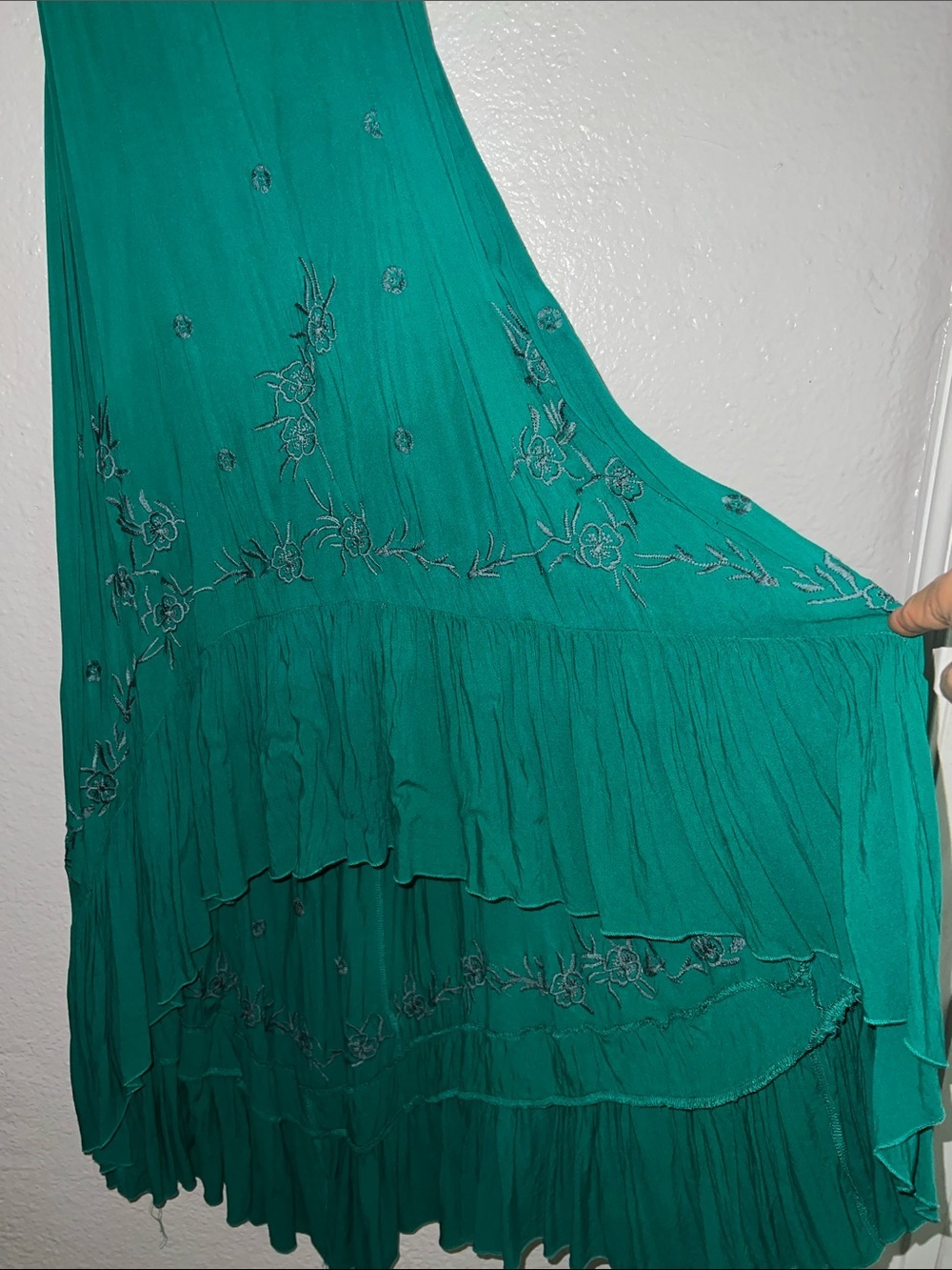 Free People Long Crochet Dress with Tiers in Emerald Combo short front Small - Picture 3 of 13